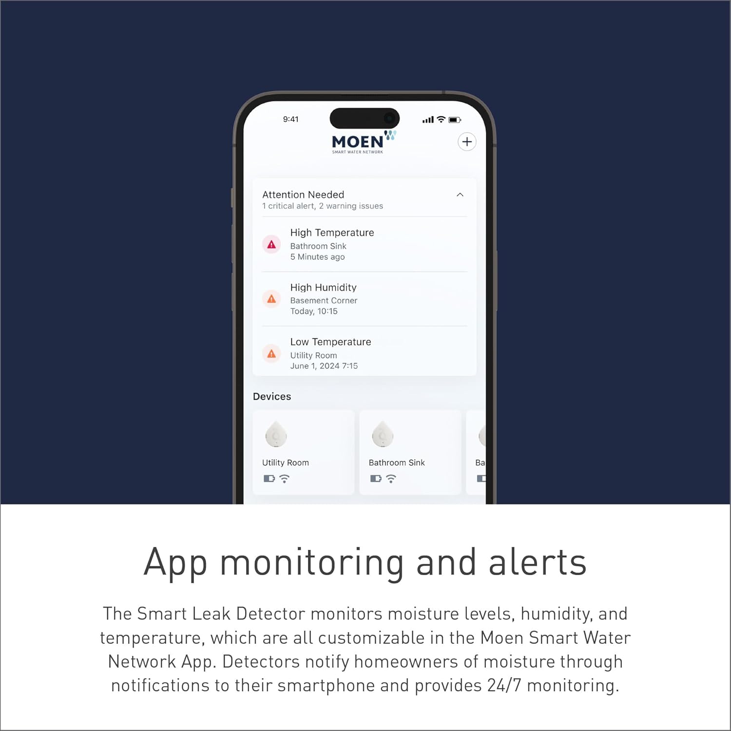 Moen Flo Smart Water Leak Detector, Water Sensor Alarm for Home, 1-Pack, White, 920-004 24hrsmart